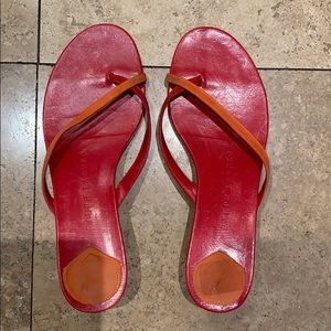 Ralph Lauren Red Suede Strappy Kitten Heel Sandals